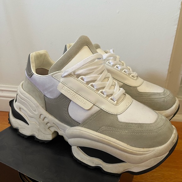 DSQUARED2 | White/Grey Fabric And Suede Lace Up Chunky Sneakers Size 42/ US 9 - Picture 4 of 8